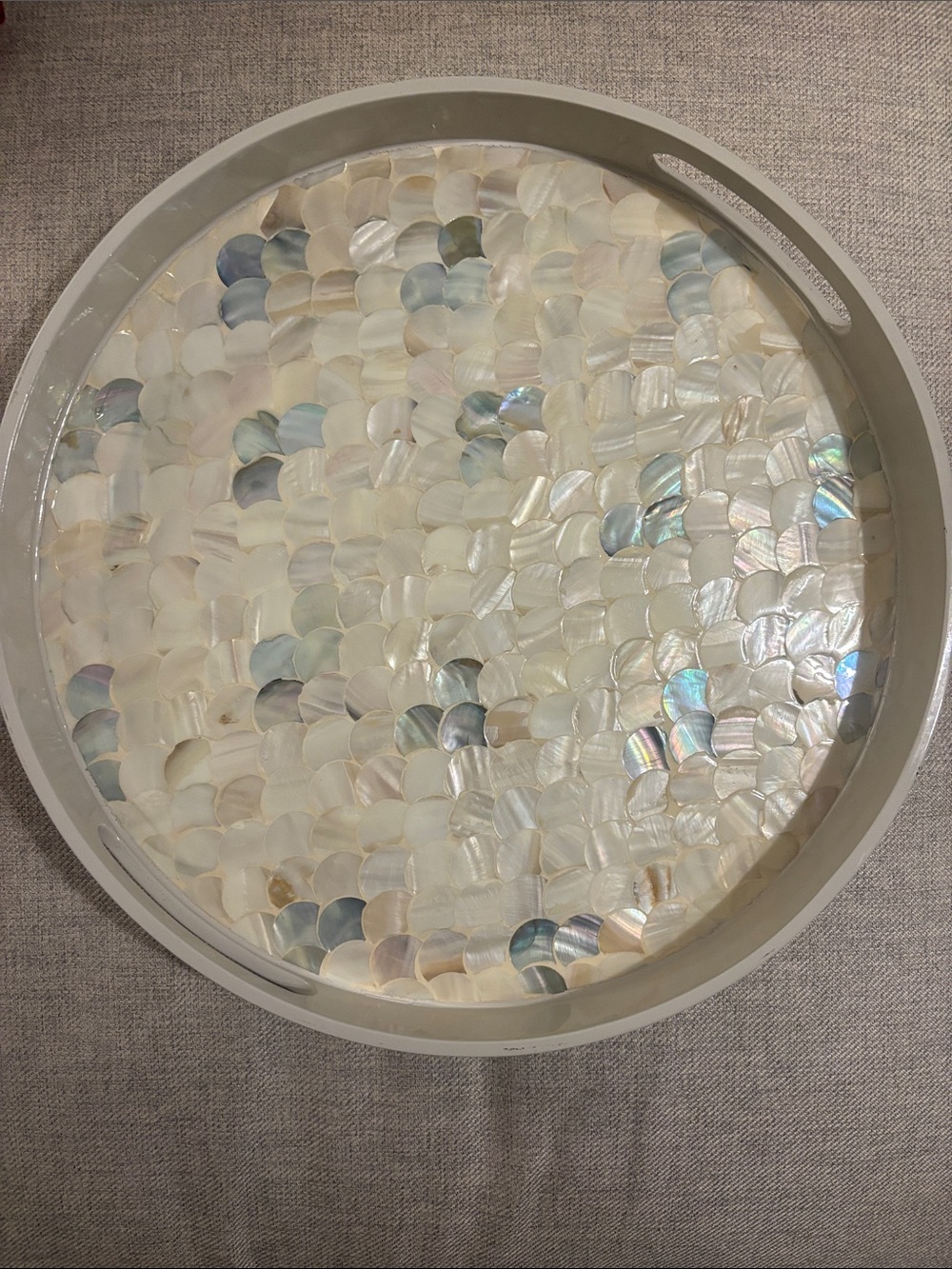 Round Decor Tray Multi-purpose Beige and Iridescent